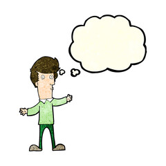 cartoon startled man with thought bubble