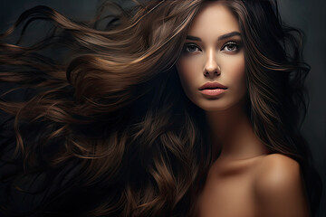 beautiful woman with long brown hair in hairdresser