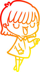 warm gradient line drawing of a cartoon woman