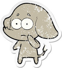distressed sticker of a cartoon unsure elephant