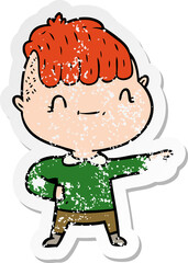 distressed sticker of a cartoon friendly boy