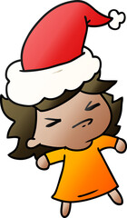 hand drawn christmas gradient cartoon of kawaii girl