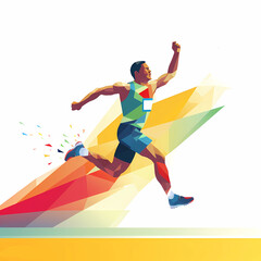 dynamic athlete crossing finish line in a burst of colors illustration