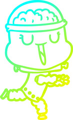 cold gradient line drawing of a happy cartoon robot running