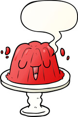 cartoon jelly on plate wobbling with speech bubble in smooth gradient style