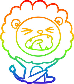 recommend clip art: rainbow gradient line drawing of a cartoon lion throwing tantrum