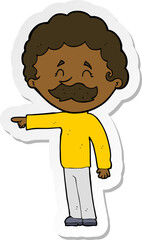 sticker of a cartoon man with mustache pointing