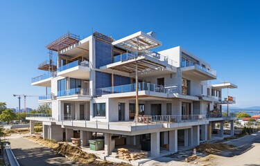 Fototapeta premium modern building development above a clear blue sky: architecture and site concept .