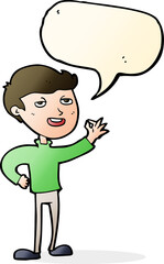 cartoon man making excellent gesture with speech bubble