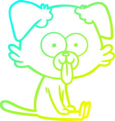 cold gradient line drawing of a cartoon sitting dog with tongue sticking out