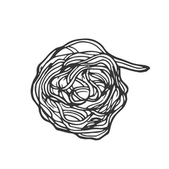 Spaghetti pasta or Oriental noodles. Traditional Italian or ramen. Hand-drawn style of engraving, ink, outline. Vector illustration