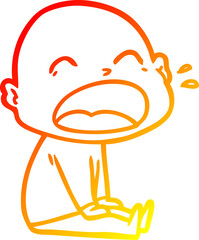 warm gradient line drawing of a cartoon shouting bald man