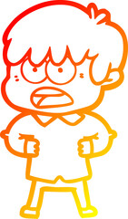 warm gradient line drawing of a worried cartoon boy