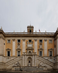 Photo of the historic building of the Palace of Senators and Fountain of the Goddess Roma in Rome next to the Capitoline Square, Italy - 689214538