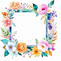 Fototapeta na wymiar Floral watercolor frame square shape design.