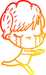 warm gradient line drawing of a cartoon woman crying