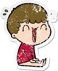 distressed sticker of a laughing cartoon man