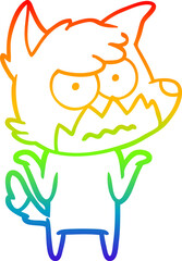 rainbow gradient line drawing of a cartoon annoyed fox