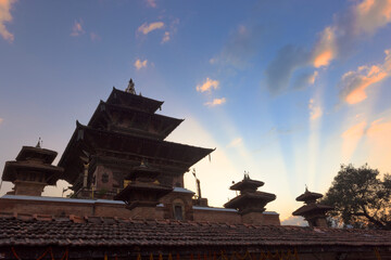 the Crepuscular Ray with kathmandu durbar square 