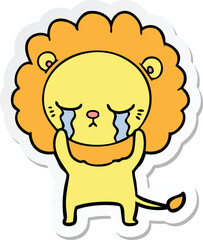 sticker of a crying cartoon lion