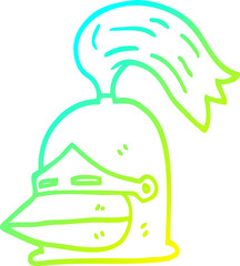 cold gradient line drawing of a cartoon knight helmet