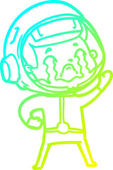cold gradient line drawing of a cartoon crying astronaut