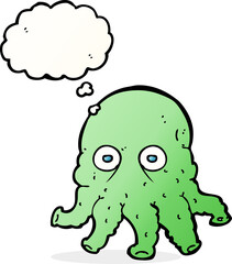 cartoon alien squid face with thought bubble