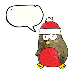 freehand speech bubble textured cartoon christmas robin