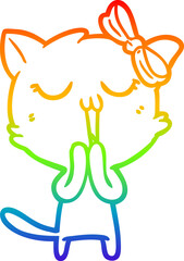 rainbow gradient line drawing of a cartoon cat