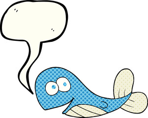 freehand drawn comic book speech bubble cartoon whale