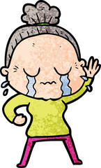 Obraz premium cartoon old woman crying and waving
