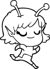 smiling alien girl cartoon running