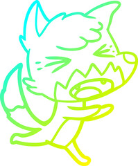 cold gradient line drawing of a angry cartoon fox running