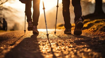 Couple in light activity as individuals or in pairs ie hiking, Nordic Walking or outdoor...