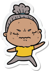 Obraz premium sticker of a cartoon annoyed old lady
