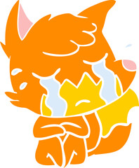 crying fox flat color style cartoon