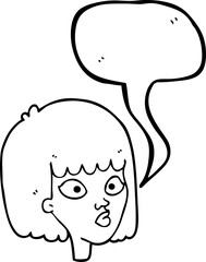 freehand drawn speech bubble cartoon female face