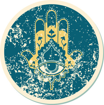 iconic distressed sticker tattoo style image of a hamza