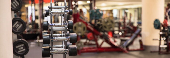 Row of heavy barbells