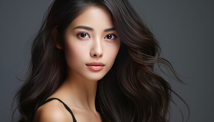Naklejka premium Close-up photo of Asian woman's face, youthful and beautiful.generative ai