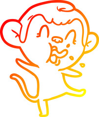 warm gradient line drawing of a crazy cartoon monkey