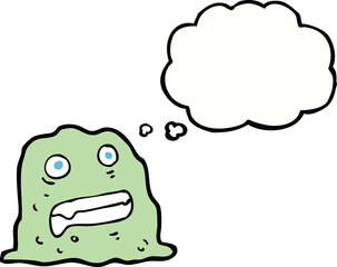 cartoon slime creature with thought bubble