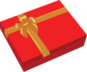 red gift box with gold ribbon and bow on transparent background