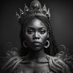 Portrait of an African American girl Dressed as a queen in luxurious costumes