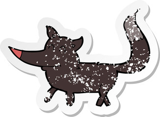 retro distressed sticker of a cartoon little wolf