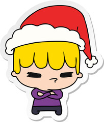 hand drawn christmas sticker cartoon of kawaii boy
