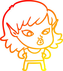 warm gradient line drawing of a pretty cartoon elf girl