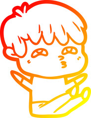 warm gradient line drawing of a cartoon curious man