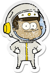 distressed sticker of a happy astronaut cartoon