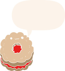 cartoon biscuit with speech bubble in retro style